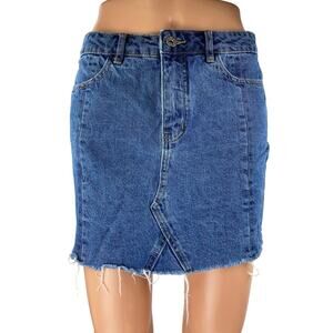 Vero Moda Women's Blue High Waisted Raw Hem Frayed Pencil Denim Jean Skirt S